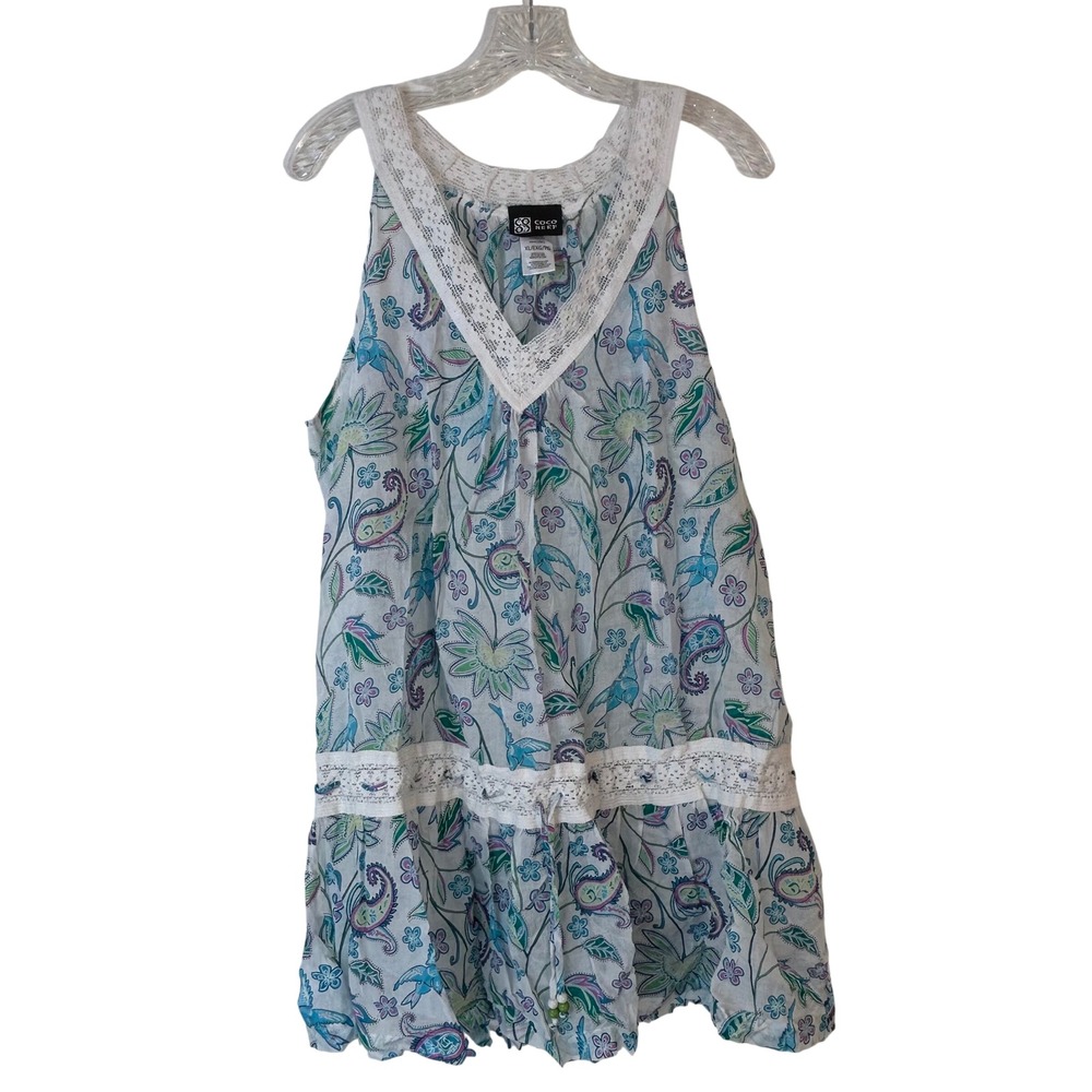 Coco‎ Reef Womens XL Cotton Paisley Floral Lace Trim Swim Cover Up Dress